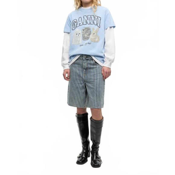 NEW GANNI light stripe denim shorts in soft chambray - Picture 1 of 3